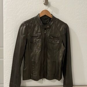 Genuine Leather Jacket | Lined | Top Zippers & Pockets | Zip Sleeves | Large